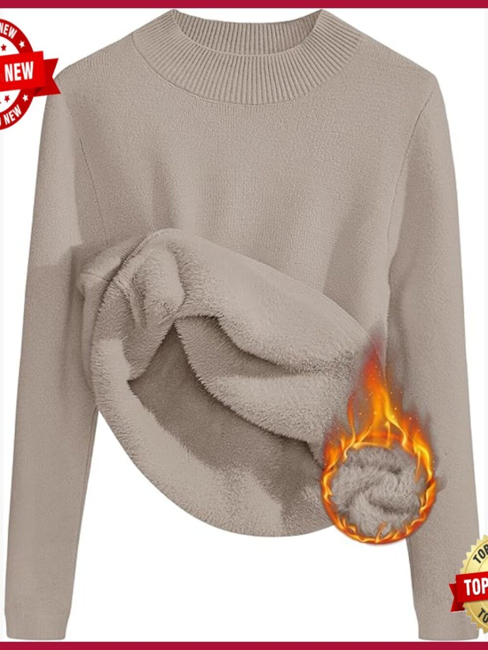 Women's Fleece Sherpa Lined Sweater Winter Thermal Long Sleeve Mock Neck Slim